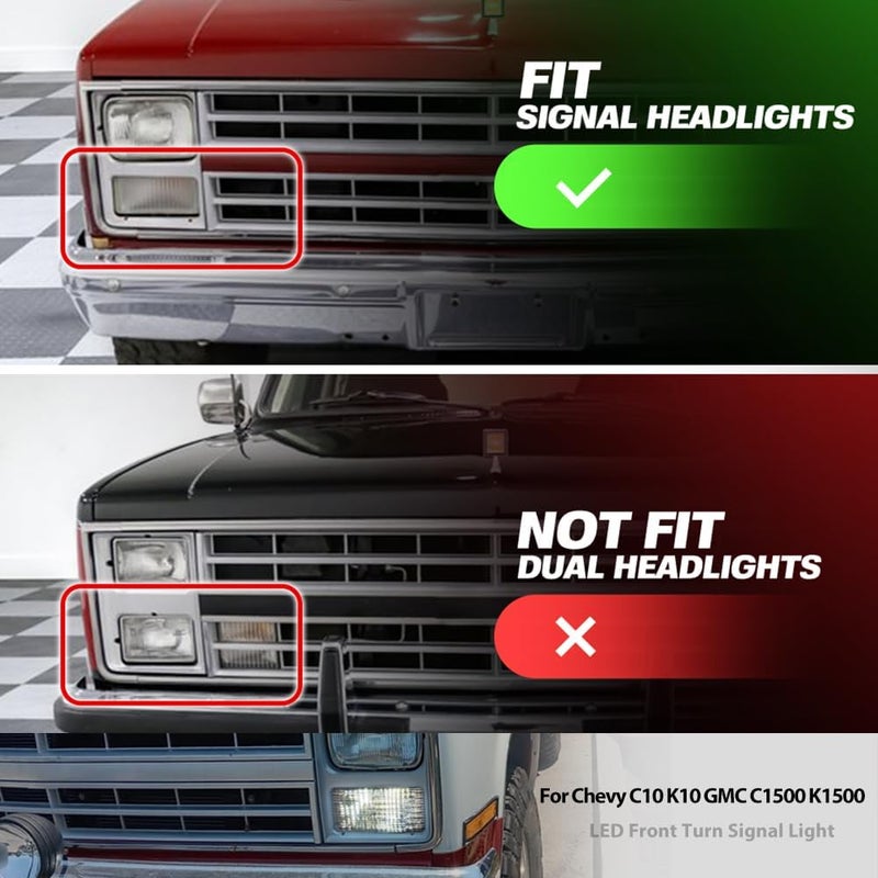 Mingrui test OEM Front Turn Signal Lights for 83-86 Chevy C/K C10 C20 C30 K10 K20 K30 GMC C1500 K1500 Amber Bumper Signal & White Parking Light Corner Marker OEM# 915908 GM2520122 Smoked Lens With 2Pcs Led Bulbs - Image 3